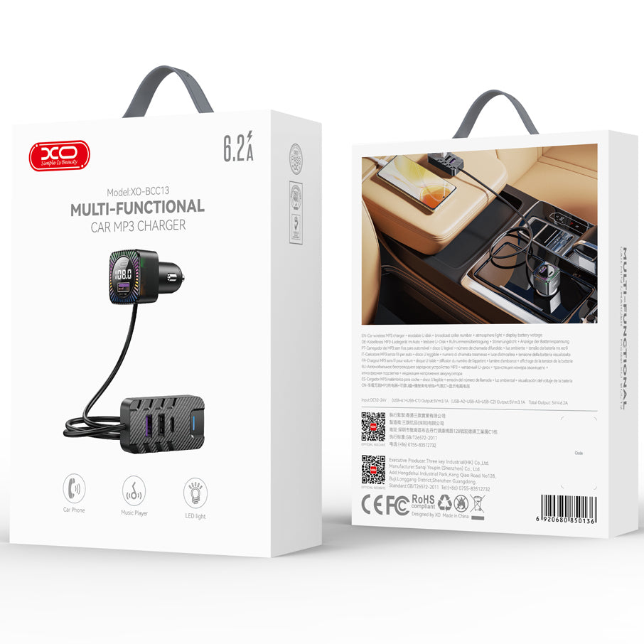 FM Bluetooth modulator XO Design BCC13, 2 x USB-C - 3 x USB-A