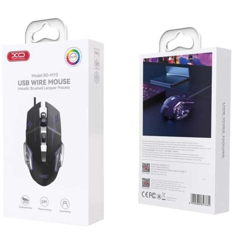 Gaming miš s kabelom USB XO Design M10, RGB, 3200DPI, Crna