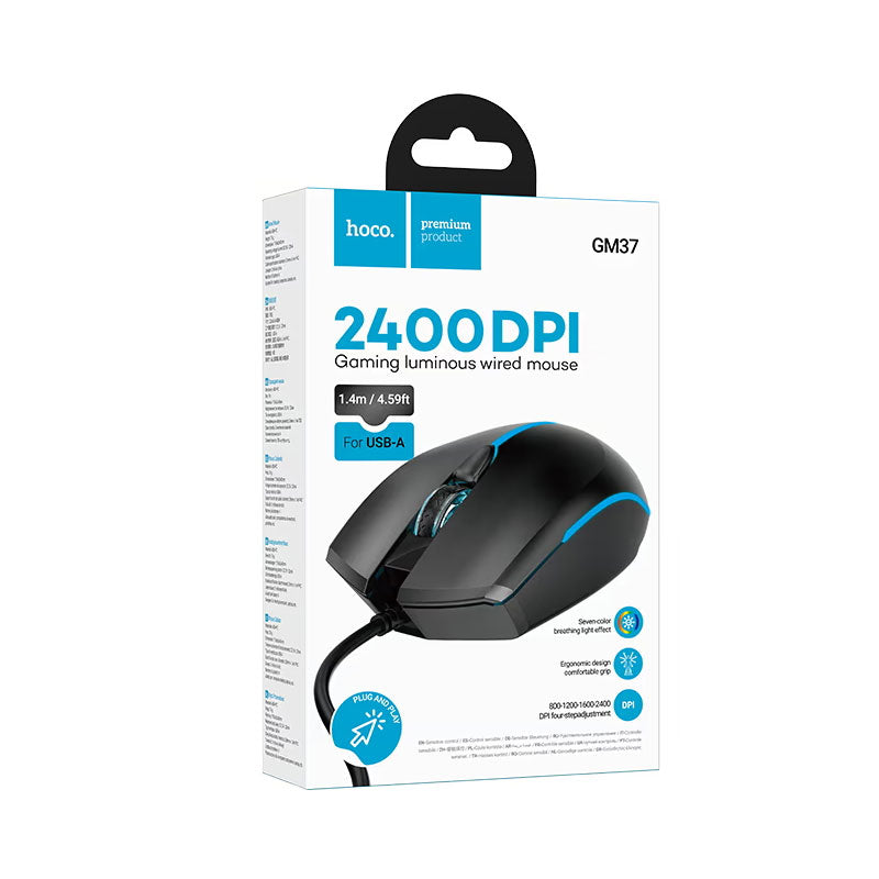Gaming miš s kabelom USB HOCO GM37, RGB, 2400DPI, Crna