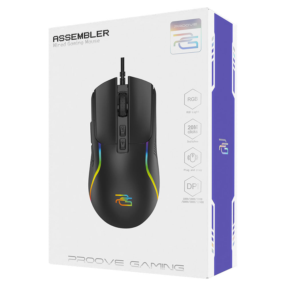 Gaming miš s kabelom USB Proove Assembler, RGB, 12400DPI, Crni CMAS00000101