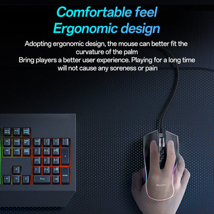 Gaming miš s kabelom USB Yesido KB20, RGB, 1000DPI - 7200DPI, Crni
