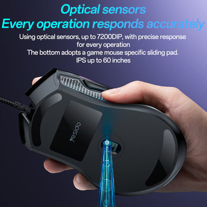 Gaming miš s kabelom USB Yesido KB20, RGB, 1000DPI - 7200DPI, Crni