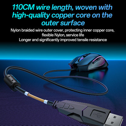 Gaming miš s kabelom USB Yesido KB20, RGB, 1000DPI - 7200DPI, Crni