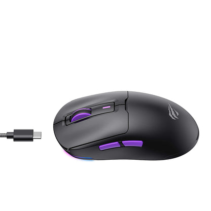 Bežični gaming miš HAVIT MS969WB, RGB, 1000DPI - 16000DPI, BT / Wi-Fi / Žičani, Crni