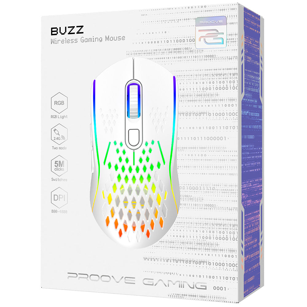 Bežični gaming miš Proove Buzz, RGB, 800DPI - 4800DPI, Bijeli WMBU00022402
