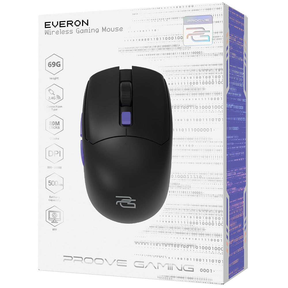 Gaming miš bez žica Proove Everon, 800DPI - 10000DPI, Crni WMEV00022001