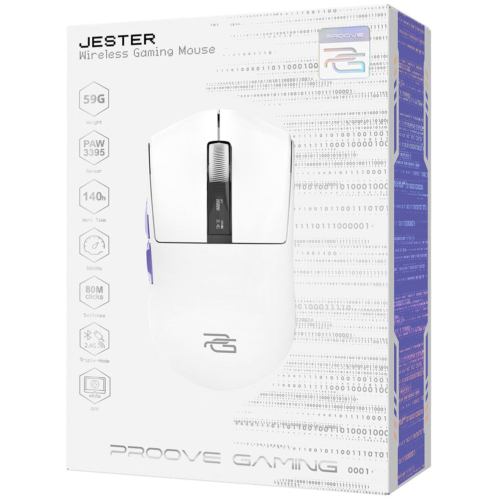 Bežični gaming miš Proove Jester, 800DPI - 26000DPI, OLED zaslon, Bijeli WMJS00022002