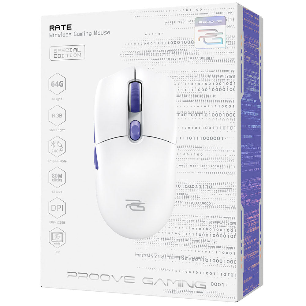 Bežični gaming miš Proove Rate Special Edition, 800DPI - 12000DPI, Bijeli CMRTWRS03002