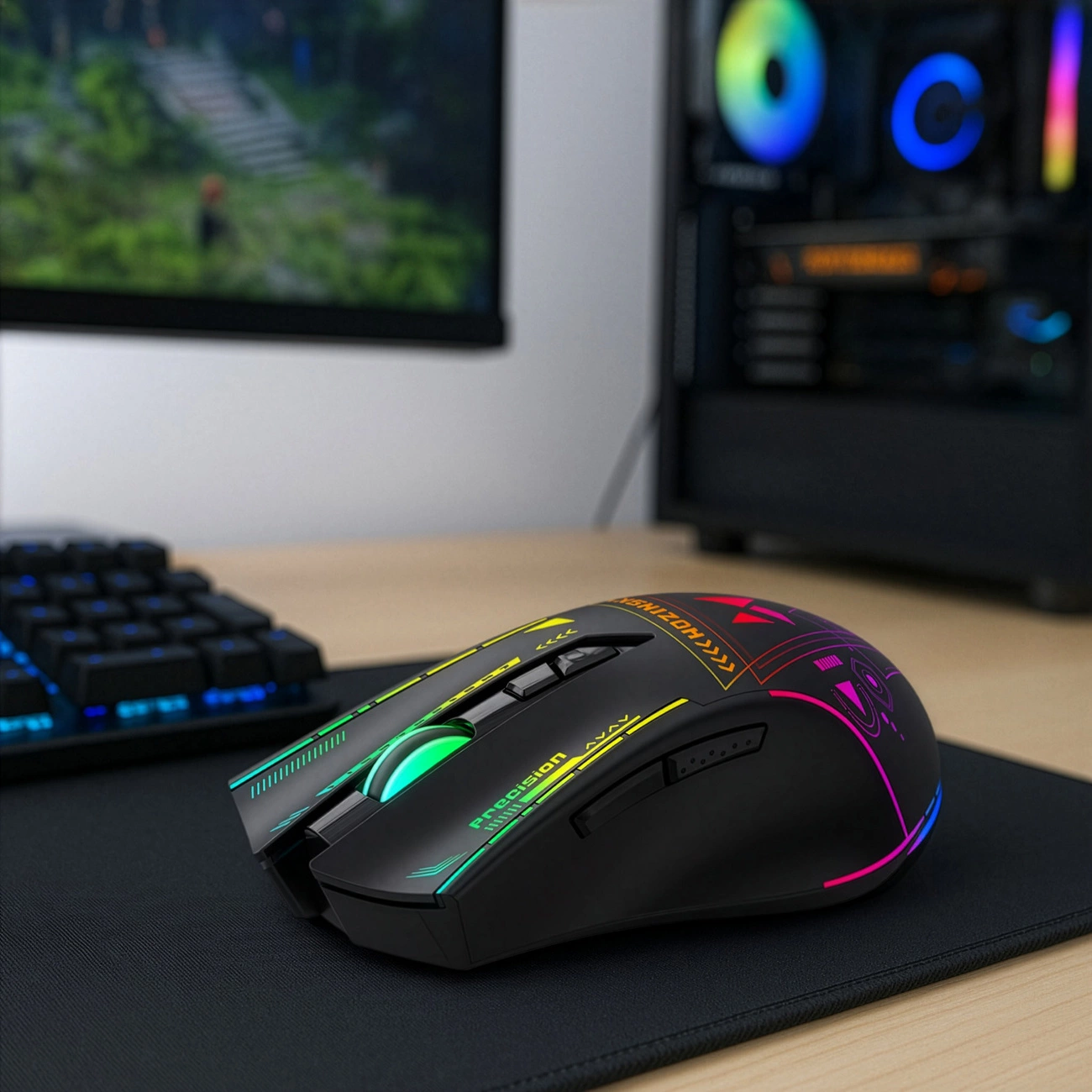 Bežični gaming miš WZK WMGB-3200, 3200DPI, RGB, Crni