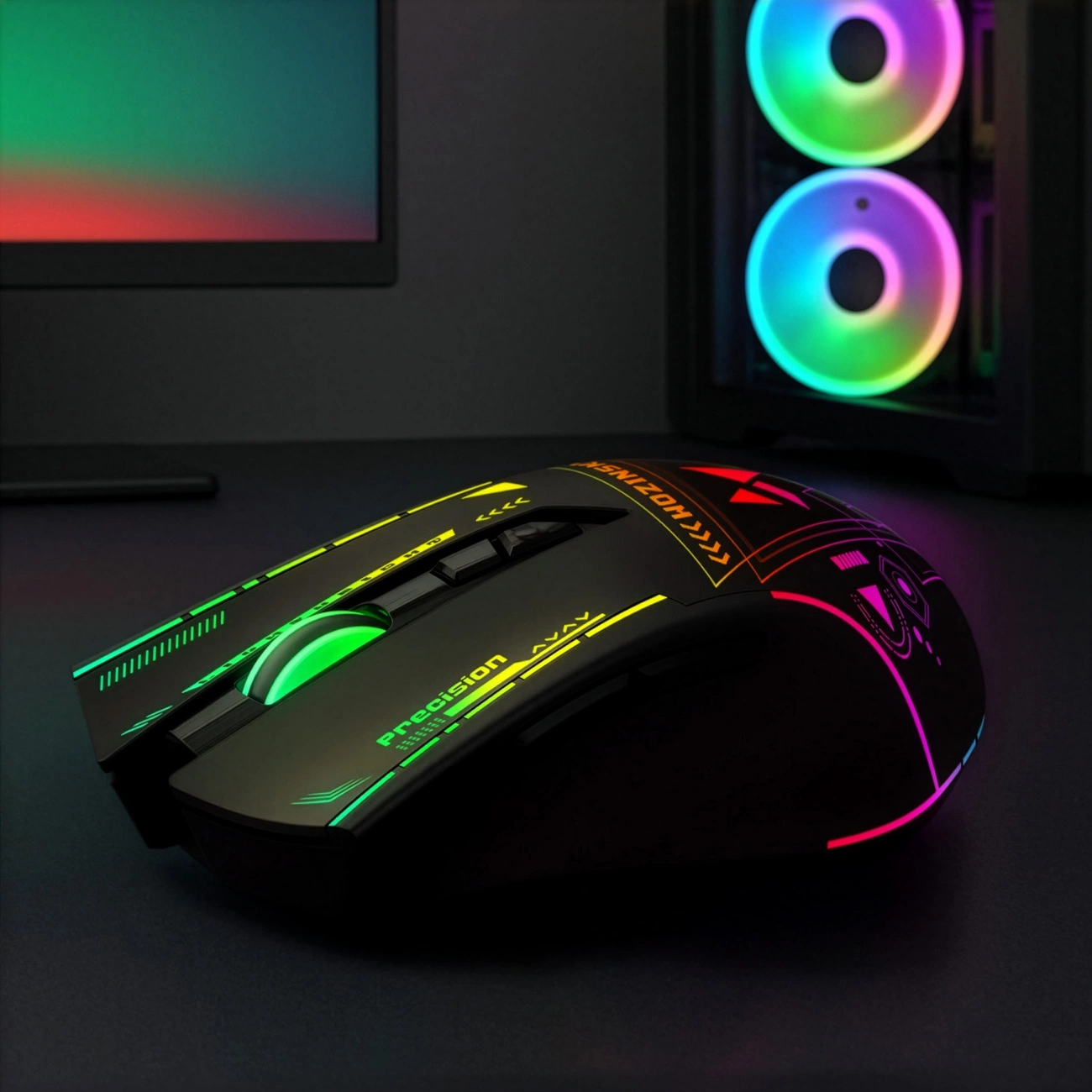 Bežični gaming miš WZK WMGB-3200, 3200DPI, RGB, Crni