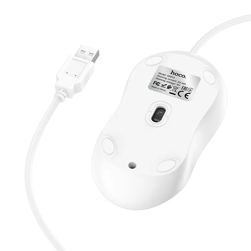 Miš s kabelom USB HOCO GM13, 1600DPI, Bijela