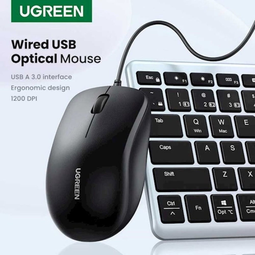 Miš s kabelom USB UGREEN MU007, 1200DPI, 1.5m, Crni