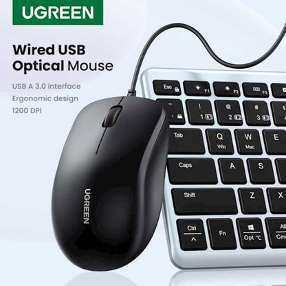 Miš s kabelom USB UGREEN MU007, 1200DPI, 1.5m, Crni