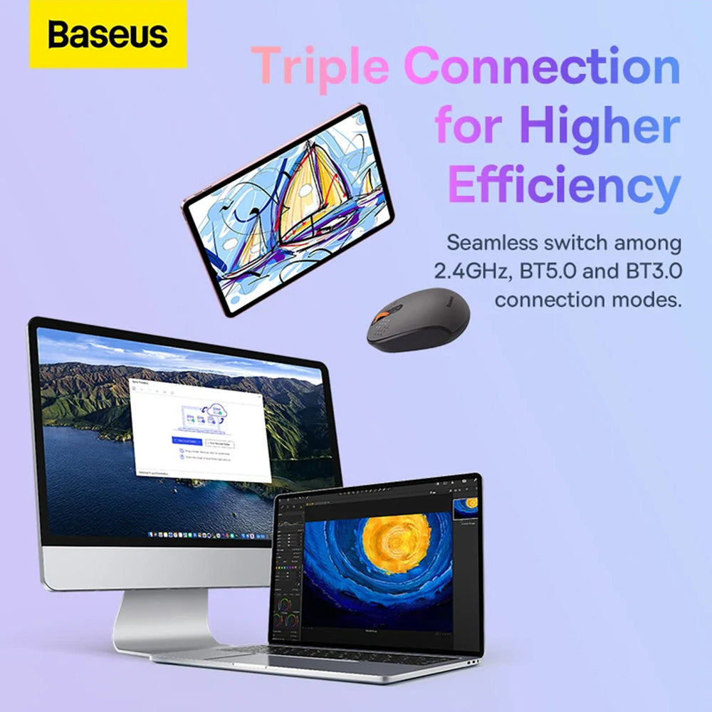 Bežični miš Baseus F01B Tri-Mode, 1600DPI, BT / Wi-Fi, Roza B01055503413-00