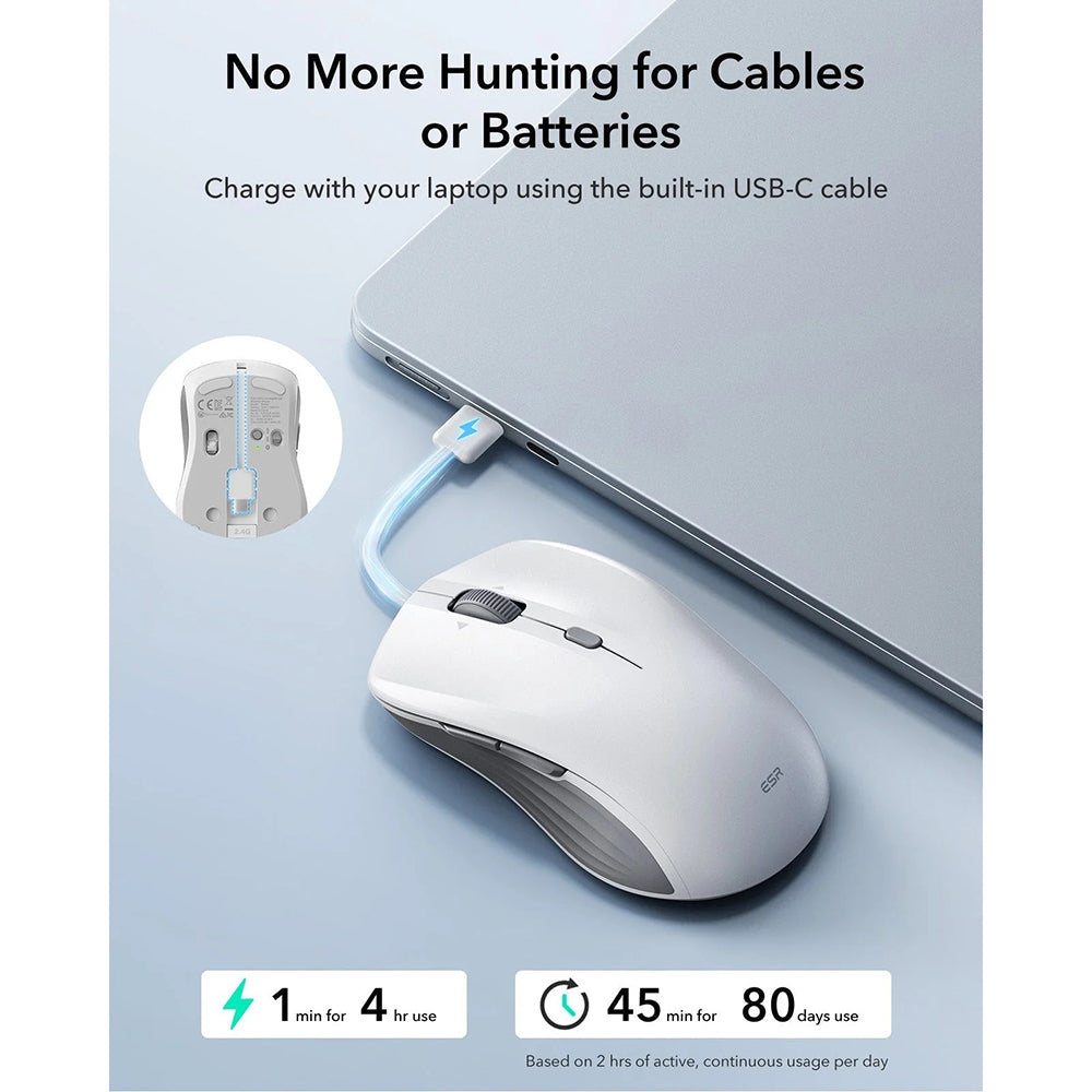Bežični miš ESR MagMouse, 800DPI - 4800DPI, BT / Wi-Fi, Bijeli