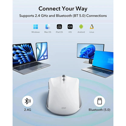Bežični miš ESR MagMouse, 800DPI - 4800DPI, BT / Wi-Fi, Bijeli