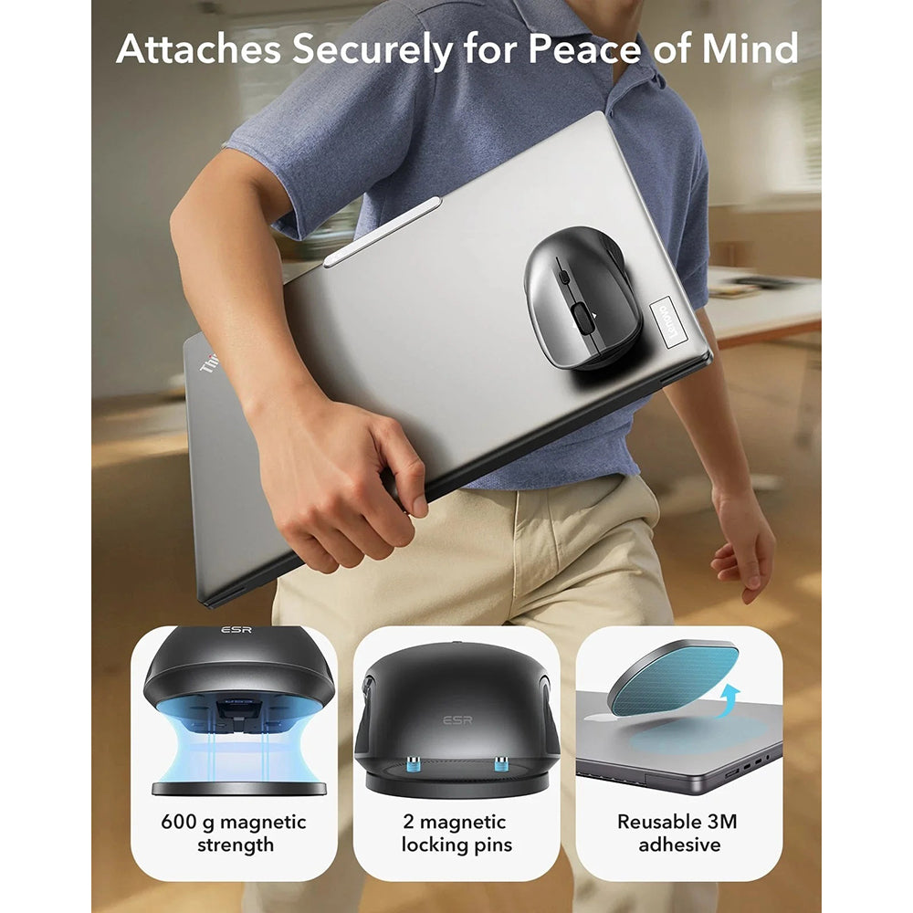 Bežični miš ESR MagMouse, 800DPI - 4800DPI, BT / Wi-Fi, Crni