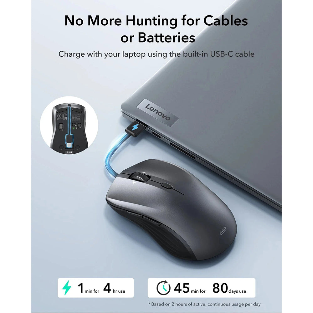 Bežični miš ESR MagMouse, 800DPI - 4800DPI, BT / Wi-Fi, Crni