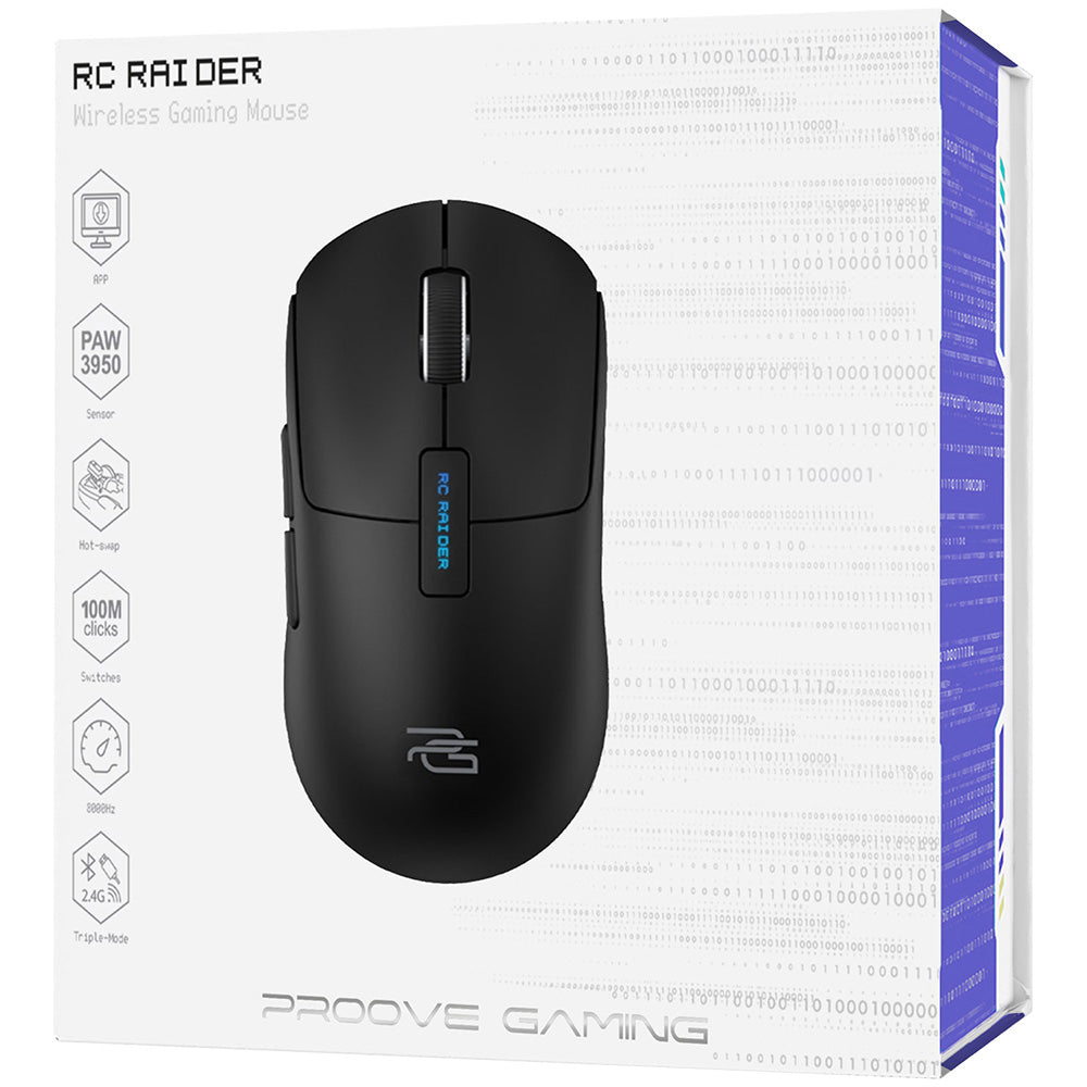 Bežični miš Proove RC Raider 8K, 800DPI - 32000DPI, BT / Wi-Fi / Žičani, Crni WMRR00122001