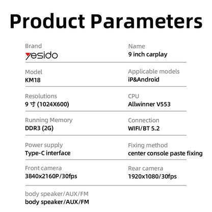 Navigacija Auto Yesido KM18, Wi-Fi, 9 inča