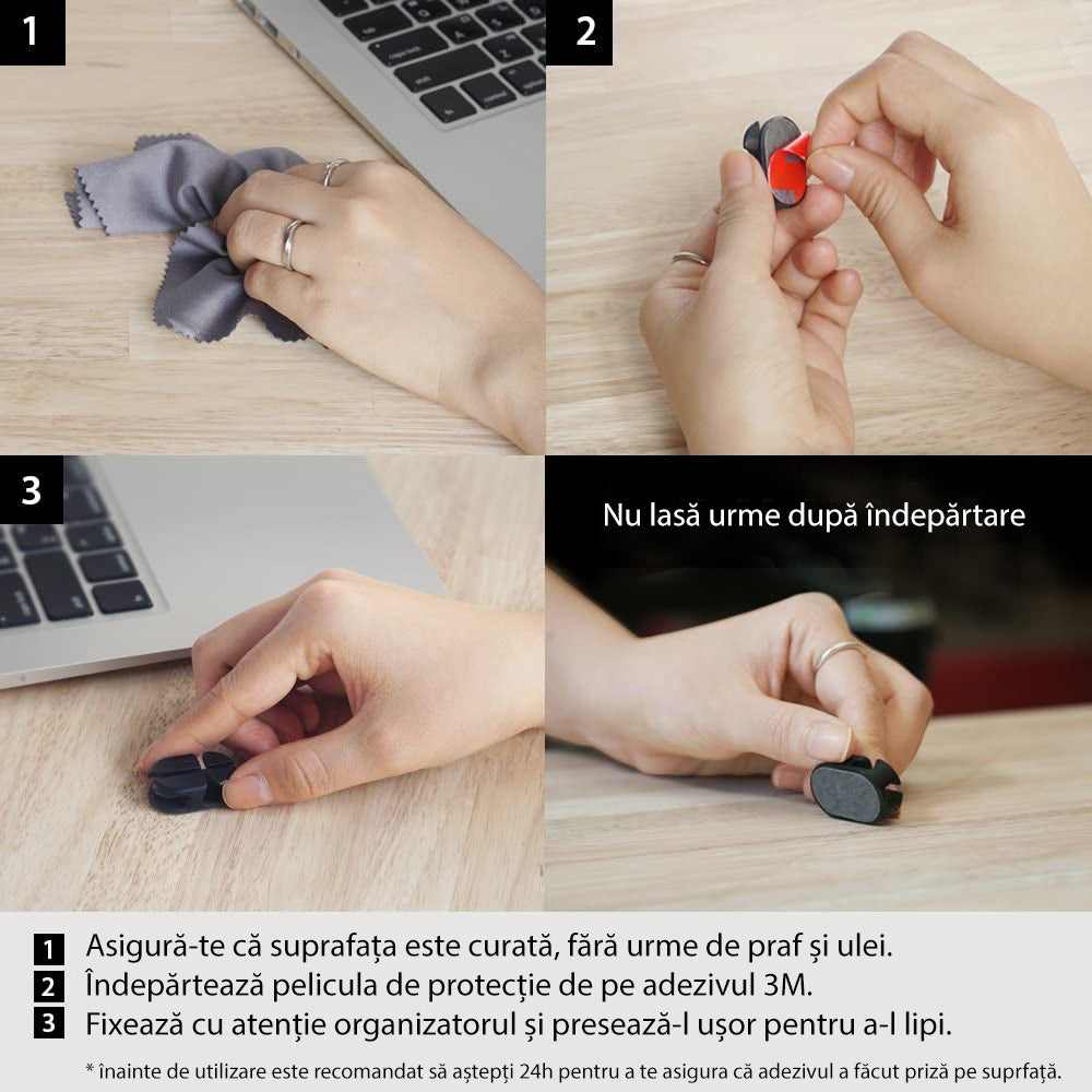 Organizator kabela Ringke, Set 6 komada, Crna