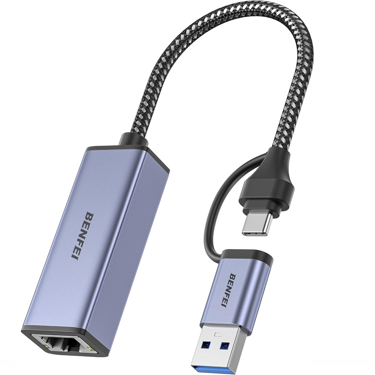 Mrežna kartica Benfei, RJ45, USB-C / USB, Siva