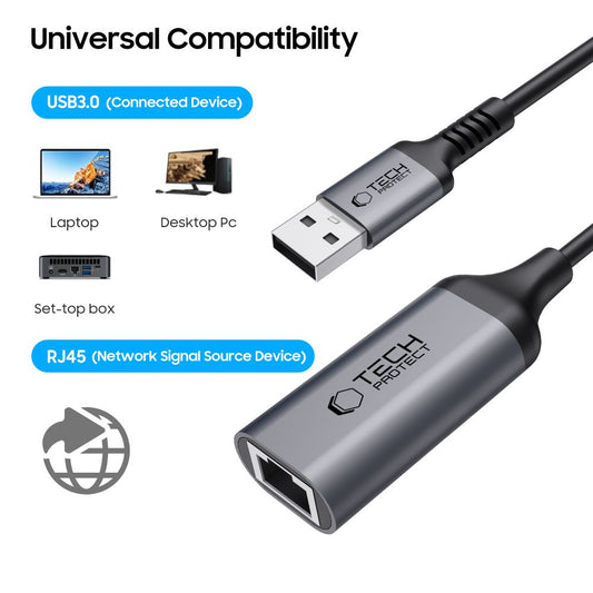 Mrežna kartica Tech-Protect Ultraboost, RJ45, USB 3.0, Crna