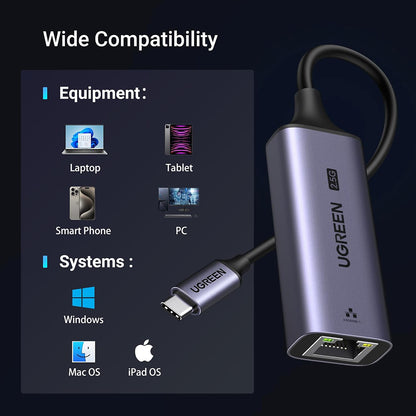 Mrežna kartica UGREEN CM648 (25052), RJ45, USB-C, Siva
