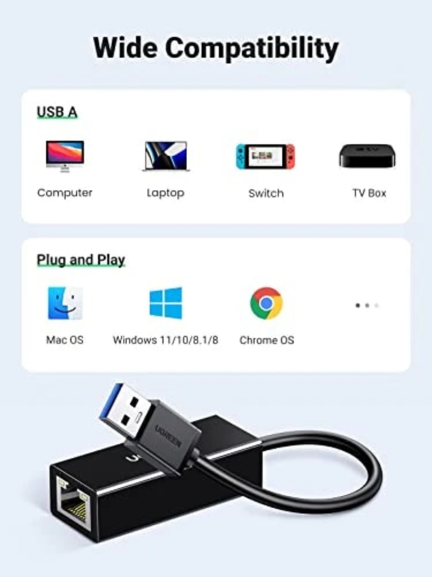 Mrežna kartica UGREEN CR111, RJ45, USB 3.0, Bijela