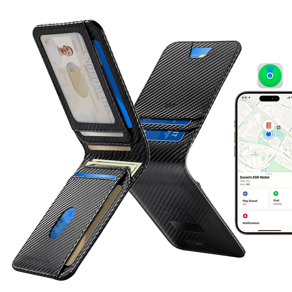 Novčanik ESR Classic Geo Carbon s funkcijom Find My i RFID zaštitom, Crni, Obnovljen
