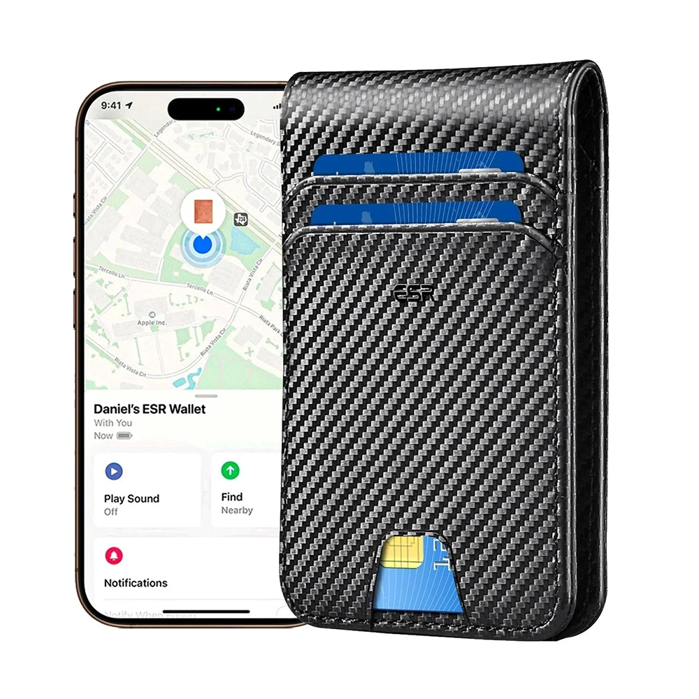 Novčanik ESR Classic Geo Carbon s funkcijom Find My i RFID zaštitom, Crni, Obnovljen