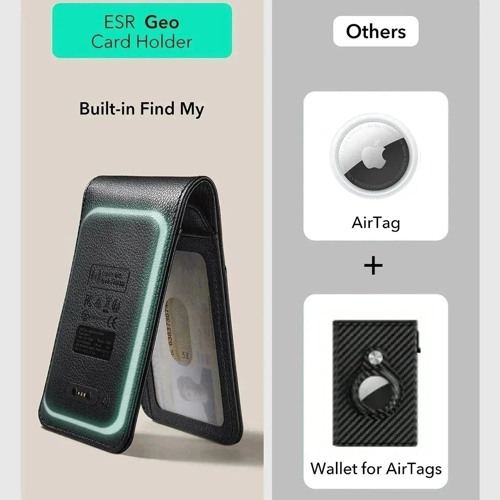 Novčanik ESR Classic Geo Carbon s funkcijom Find My i RFID zaštitom, Crni, Obnovljen