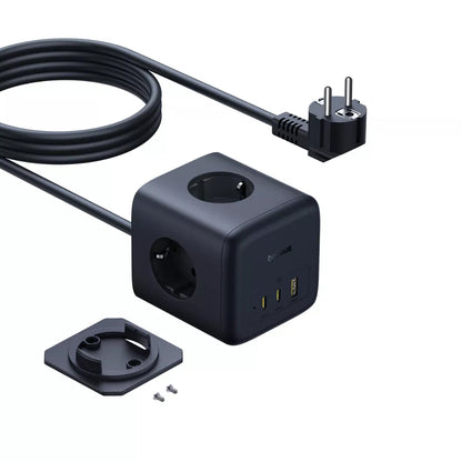 Produžni kabel Baseus EnerFill FA11, 67W, 3.35A, 1 x USB-A - 2 x USB-C - 3 x Schuko, Crni E00082100123-00