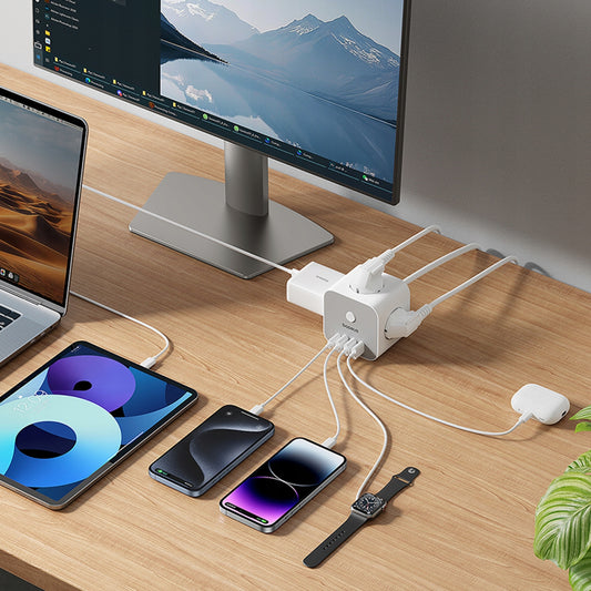 Produžni kabel Baseus PowerCombo 7in1, 20W, 3A, 3 x USB-A - 1 x USB-C - 3 x Schuko, Bijeli E00066401213-00