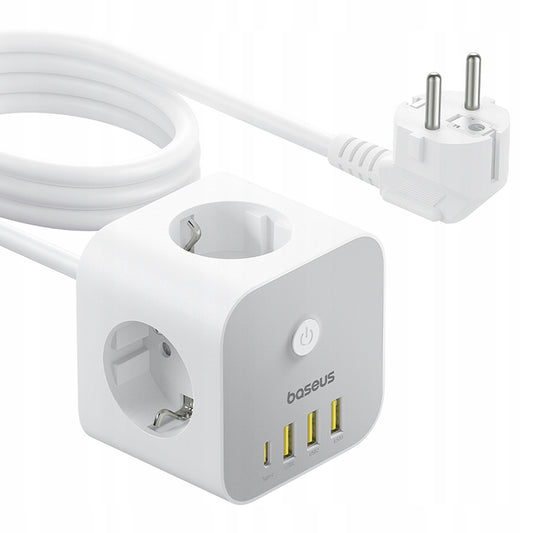Produžni kabel Baseus PowerCombo 7in1, 20W, 3A, 3 x USB-A - 1 x USB-C - 3 x Schuko, Bijeli E00066401213-00