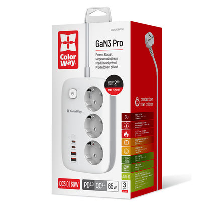 Produžni kabel ColorWay, 3 x Schuko, Bijeli