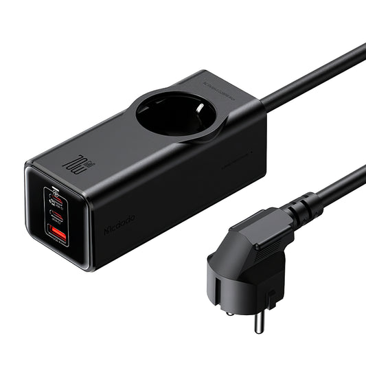 Produžni kabel McDodo CH-4620, 1 x Schuko - 1 x USB-A - 2 x USB-C, Crni