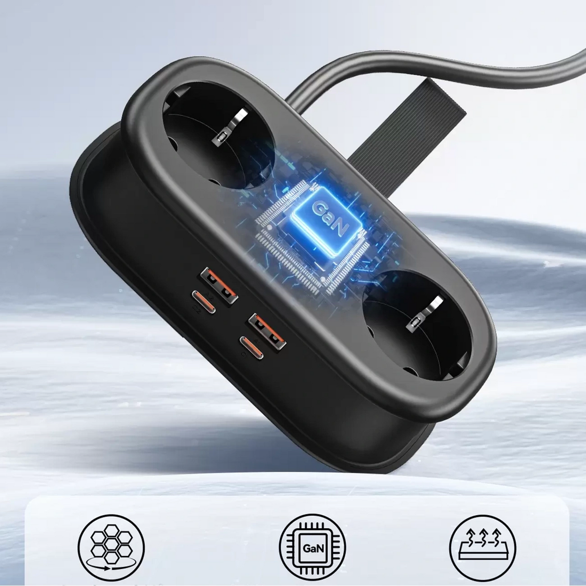 Produžni kabel Orico AP3, 2 x Schuko - 2 x USB-A - 2 x USB-C, Crni