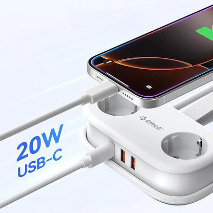 Produžni kabel Orico APP, 2 x Schuko - 2 x USB-A - 1 x USB-C, Bijela