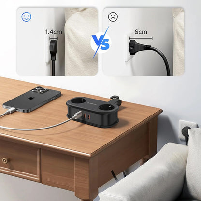 Produžni kabel Orico APP, 2 x Schuko - 2 x USB-A - 1 x USB-C, Crni
