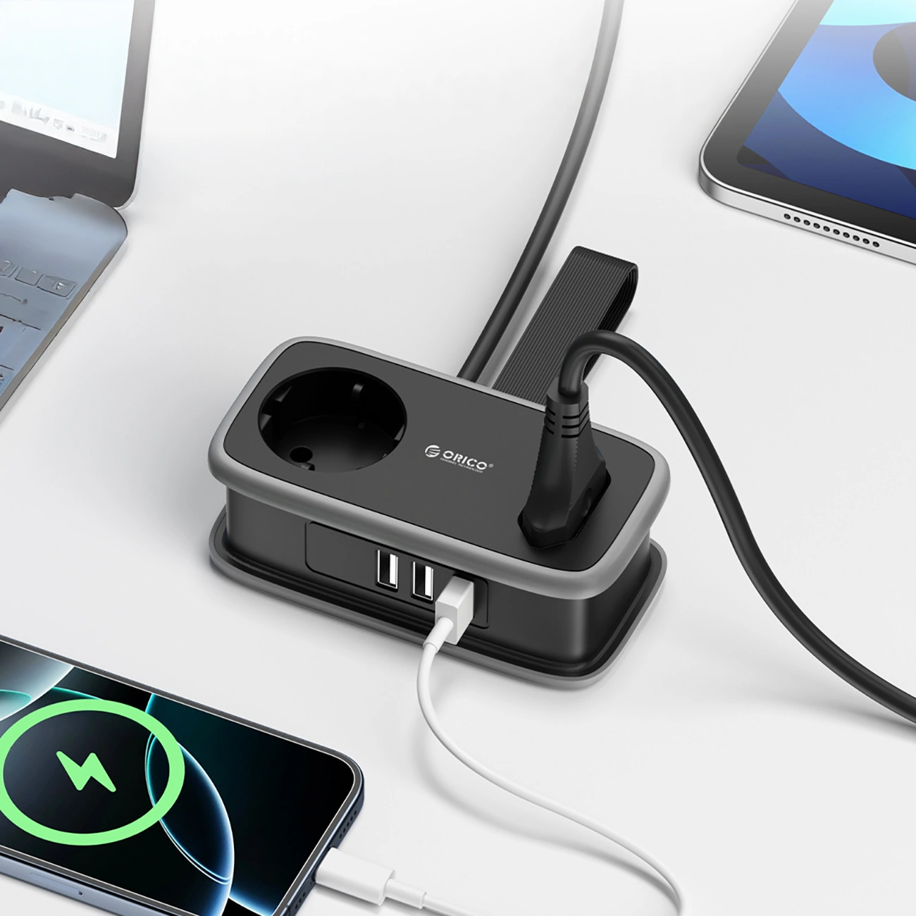 Produžni kabel Orico APP, 1 x Schuko - 1 x Utičnica - 2 x USB-A - 1 x USB-C, Crno Sivo