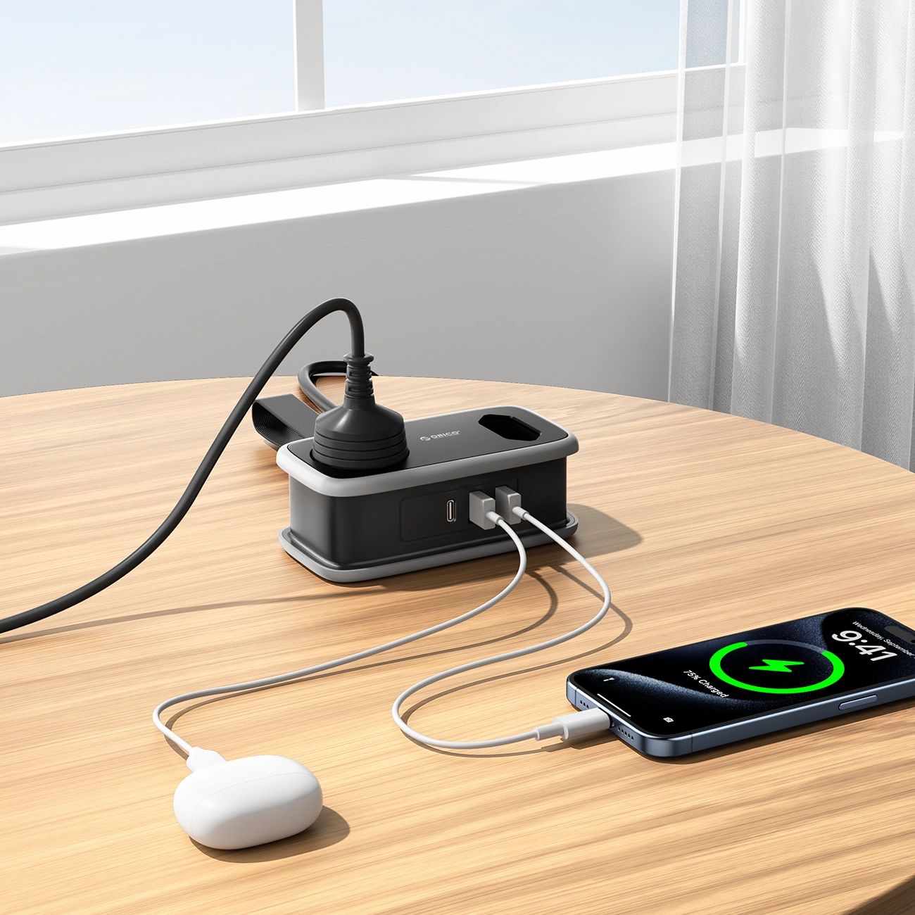 Produžni kabel Orico APP, 1 x Schuko - 1 x Utičnica - 2 x USB-A - 1 x USB-C, Crno Sivo