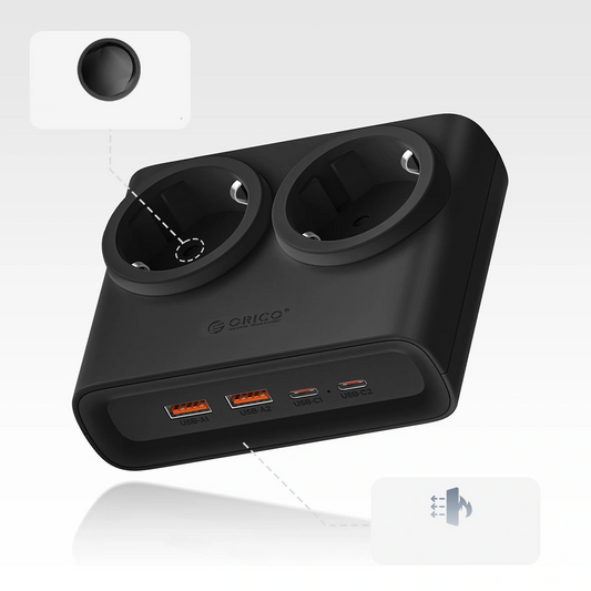 Produžni kabel Orico PDC25, 2 x Schuko - 2 x USB-A - 2 x USB-C, Crna
