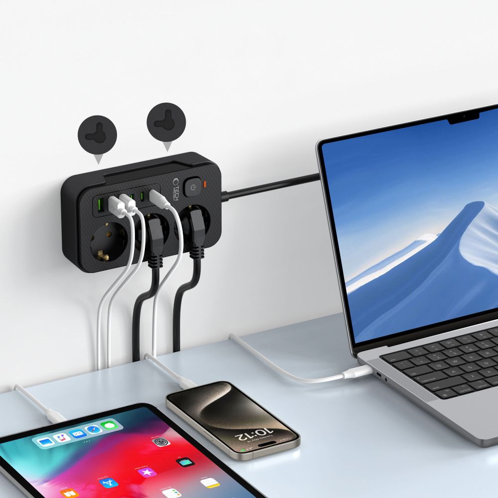 Produžni kabel Tech-Protect PC3X6, 3 x Schuko, Crni