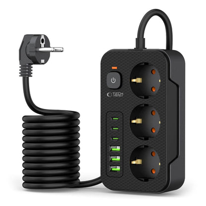 Produžni kabel Tech-Protect PC3X6, 3 x Schuko, Crni