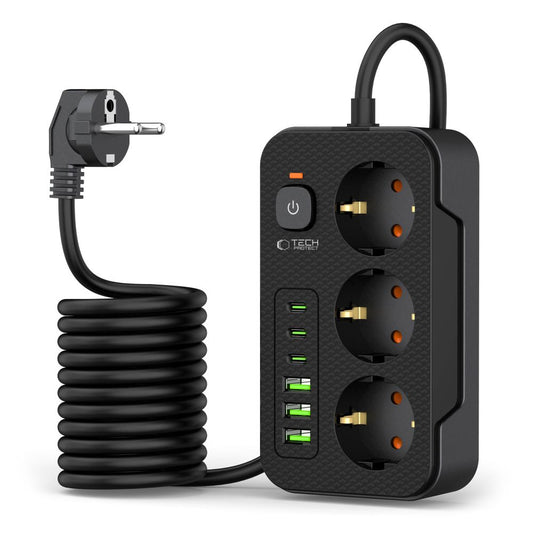 Produžni kabel Tech-Protect PC3X6, 3 x Schuko, Crni