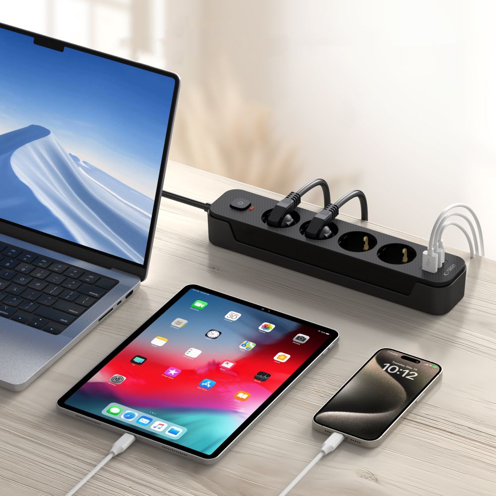 Produžni kabel Tech-Protect PCL4X3, 10.5W, 2.1A, 2 x USB-A - 1 x USB-C - 4 x Schuko, Crni