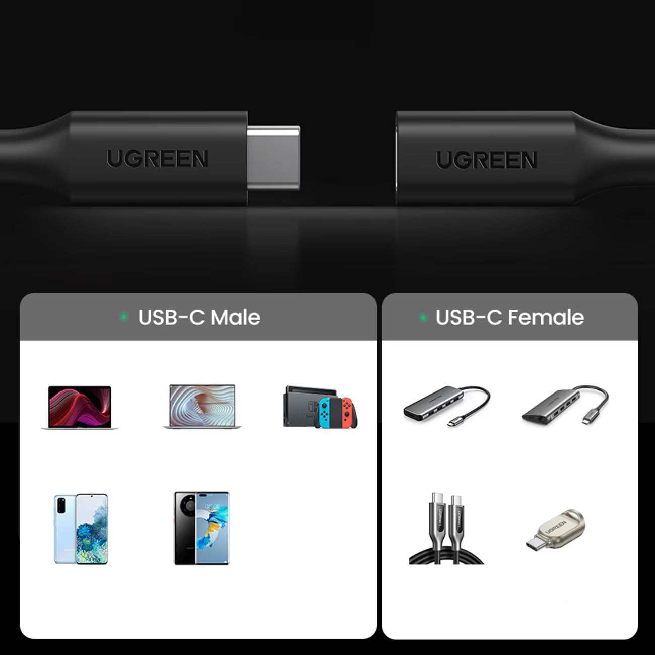 Produžni kabel USB-C UGREEN US353, 1m, Crni
