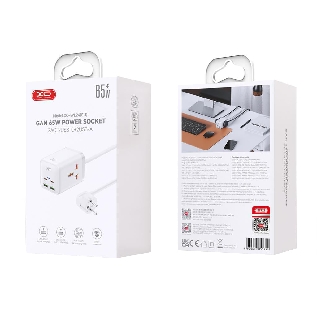 Produžni kabel XO Design WL24, 2 x utičnica, bijeli