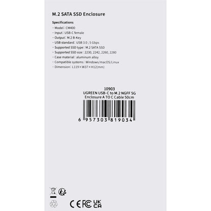 Rack UGREEN CM400 za SSD SATA M.2 NGFF, Sivi